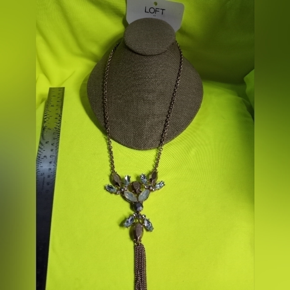 Loft long dangle Crystal goldtone chain necklace